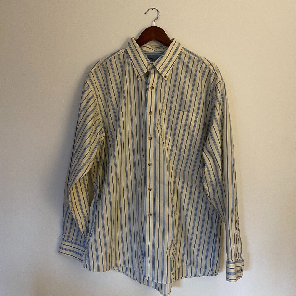 Vintage L.L. Bean Men's Yellow & Blue Long Sleeved Button Down, Size XL